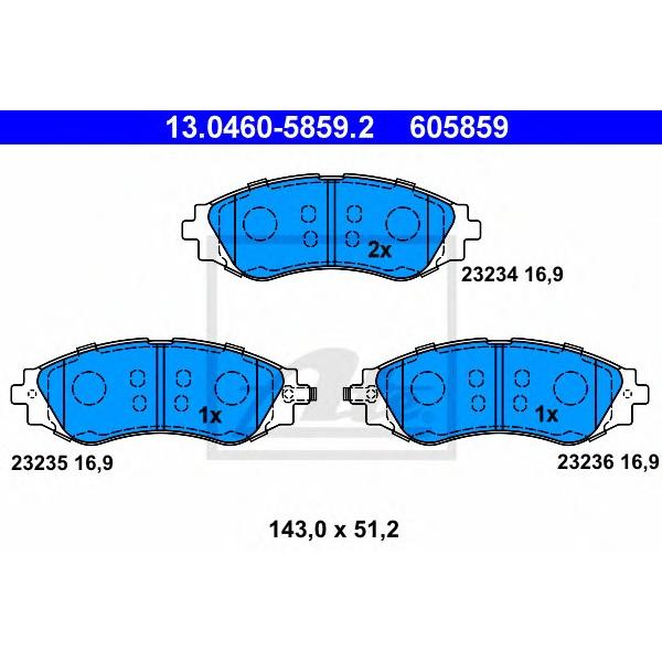 ATE - 13.0460-5859.2 (Колодки тормозные передние Evanda/Nubira/Leganza)