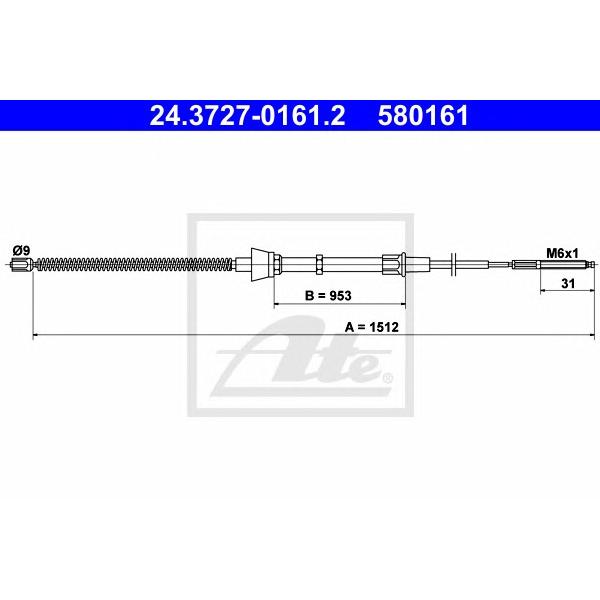 ATE - 24-3727-0161-2 (Трос ручн тормоза / VW Polo (94-01))