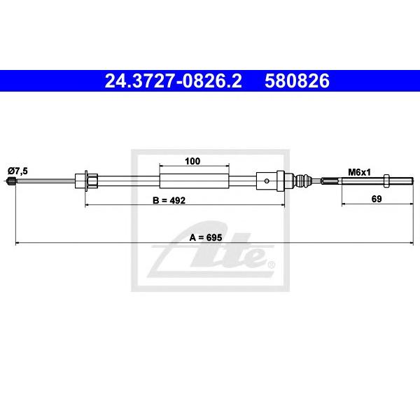 ATE - 24-3727-0826-2 (Трос ручного тормоза зад. L)