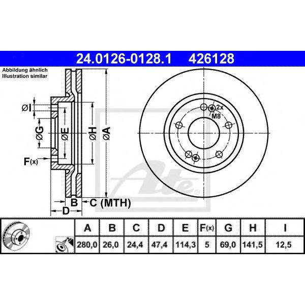 ATE - 24.0126-0128.1 (Диск тормозной передний Ø280x26)