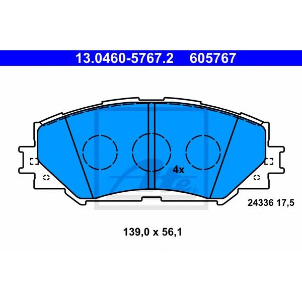 ATE - 13.0460-5767.2 (колодки дисковые п./ Toyota RAV4 2.0/2.2D/Auris1.4-1.6/1.4D 06>)