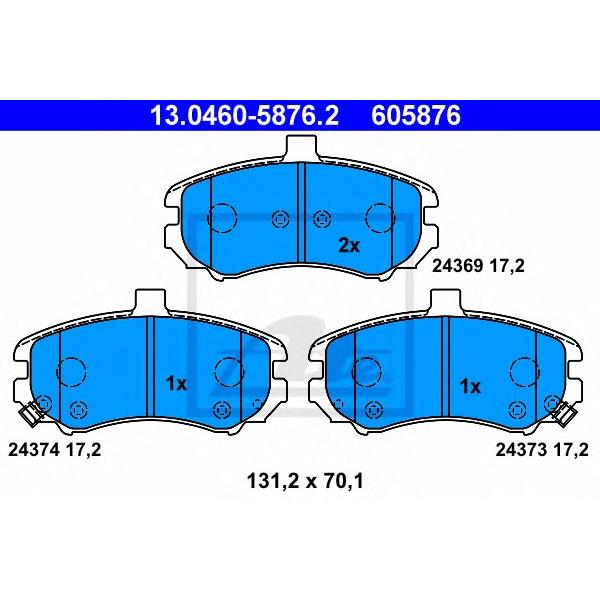 ATE - 13.0460-5876.2 (Колодки тормозные передние Elantra XD 1.6/2.0/2.0CRDi 03>)