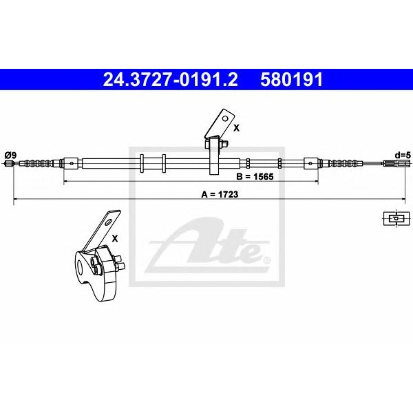 ATE - 24-3727-0191-2 (Трос ручного тормоза зад.)
