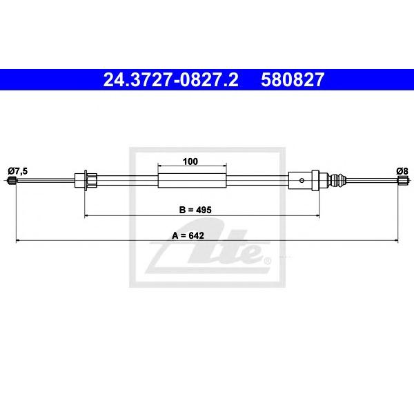 ATE - 24-3727-0827-2 (Трос ручного тормоза зад. R)