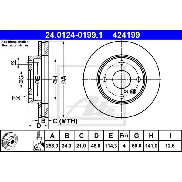 ATE - 24.0124-0199.1 (Диск тормозной передний Ø256x24)