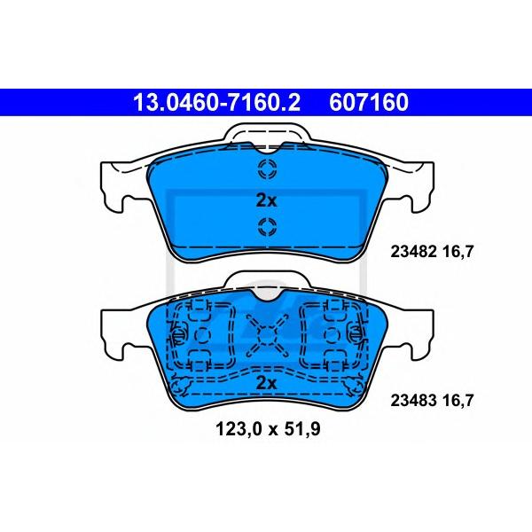 ATE - 13.0460-7160.2 (Колодки тормозные задние для Ford Torneo 2002~2013, Nissan Primera P12)