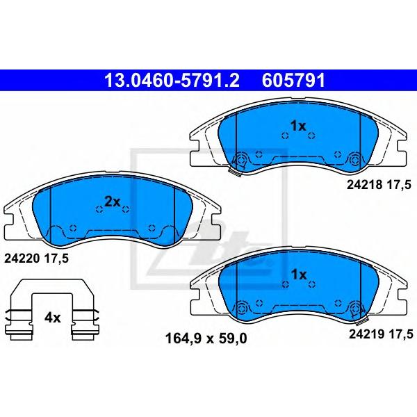 ATE - 13.0460-5791.2 (колодки дисковые п./ KIA Cerato 1.5-2.0CRDi 04>)