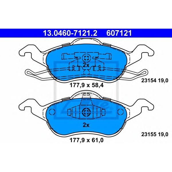 ATE - 13.0460-7121.2 (Колодки тормозные передние для Ford Focus I 1998~2004)