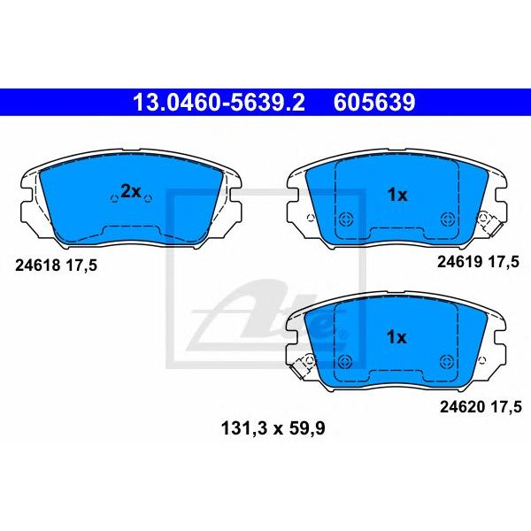 ATE - 13.0460-5639.2 (Колодки тормозные передние для Hyundai Sonata NF 2006~2010, Tuscon 2.0CRDi 2006~2010)