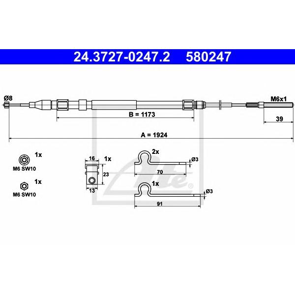ATE - 24-3727-0247-2 (Трос ручного тормоза L)