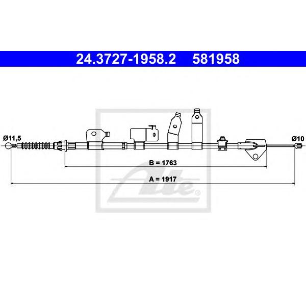 ATE - 24372719582 (24.3727-1958.2_трос ручника! Toyota Corolla 1.4/2.0D 06-13)