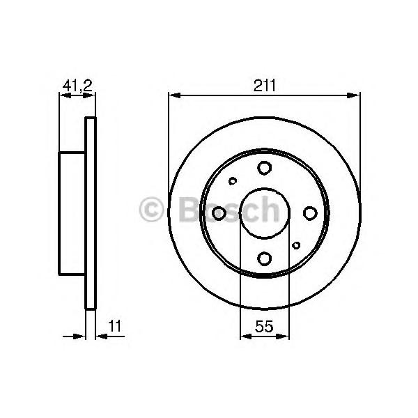 BOSCH - 0986479119 (Диск тормозной DAIHATSU: CHARADE  03 -, CUORE III  90-95, CUORE VI  98-03, CUORE VII  03 -, CUORE VIII 07 -, TREVIS 06-)