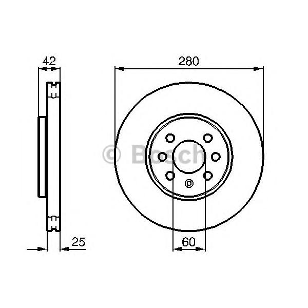 BOSCH - 0 986 479 077 (Диск тормозной передний 280x25 (4 болта) Opel Astra H 2004~, Meriva A 2003~, Corsa C 2000~)