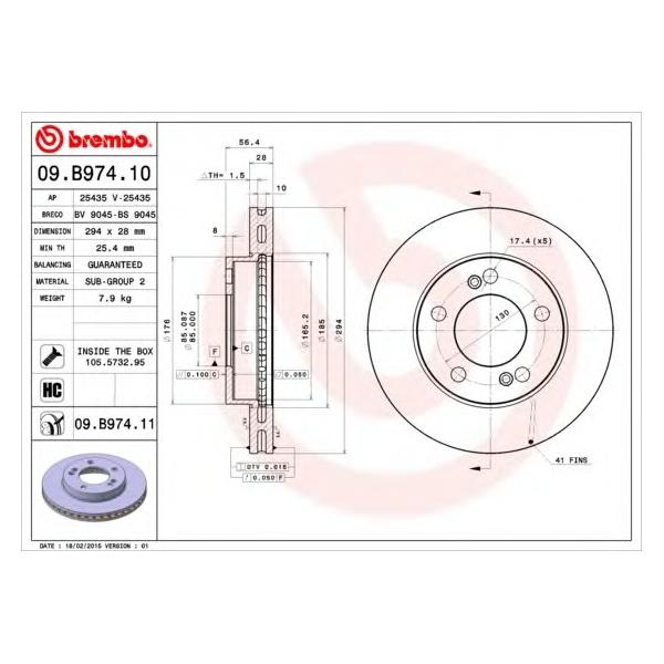 BREMBO - 09B97410 (Диск тормозной передние SSANGYONG ACTYON I 11/05-> / SSANGYONG ACTYON SPORTS I (QJ) 11/05-> / SSANGYONG KYRON 05/05-> / SSANGYONG REXTON (GAB) 04/02->)