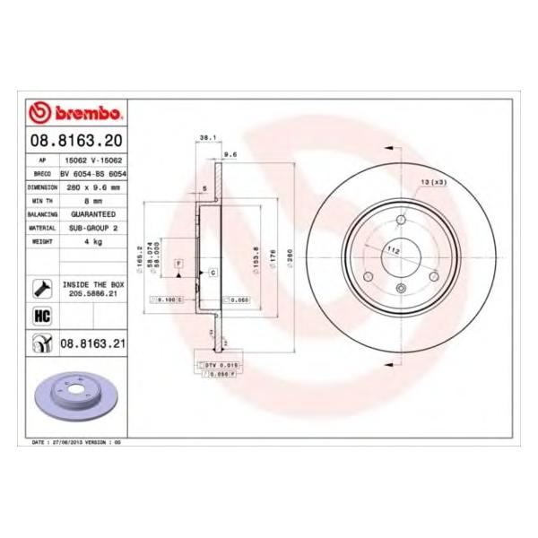 BREMBO - 08816320 (Диск тормозной 08.8163.20)