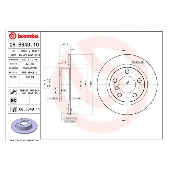 BREMBO - 08B64911 (Диск тормозной Brembo Painted Disc 08.B649.11)