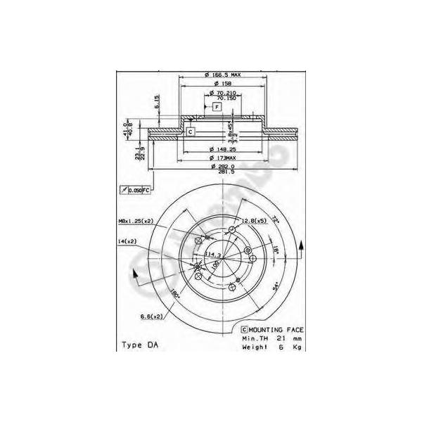 BREMBO - 09.6893.14 (Диск тормозной передний Ø282x23(min 21))