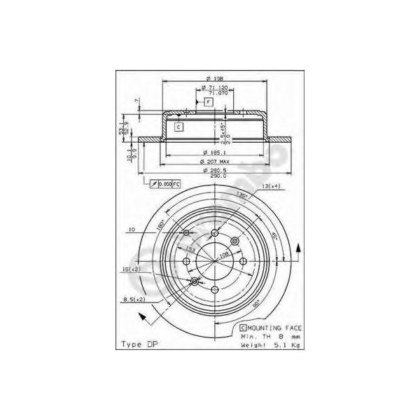 BREMBO - 08693111 (Диск тормозной Standard | зад |)