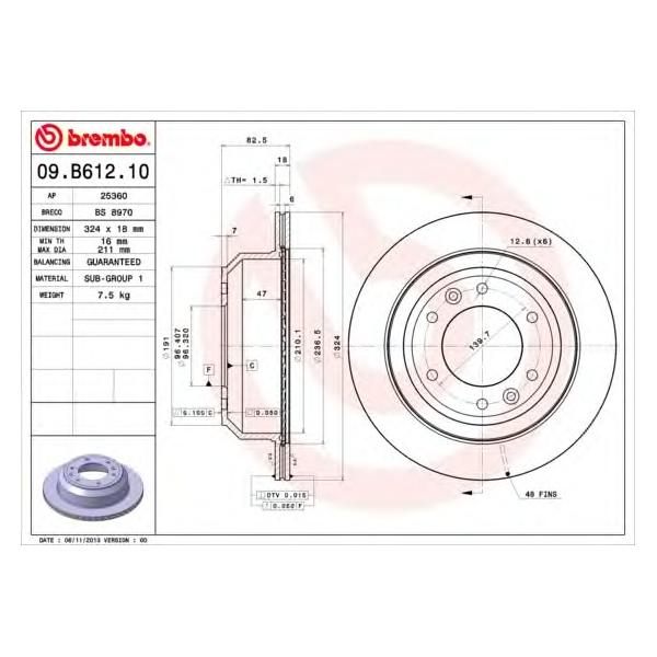 BREMBO - 09.B612.10 (Диск тормозной задний Ø324x18)