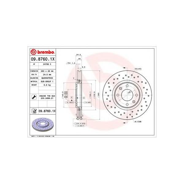 BREMBO - 0987601X (Диск тормозной передн, PEUGEOT: 307 00-, 307 Break 02-, 307 CC 03-, 307 SW 02-)
