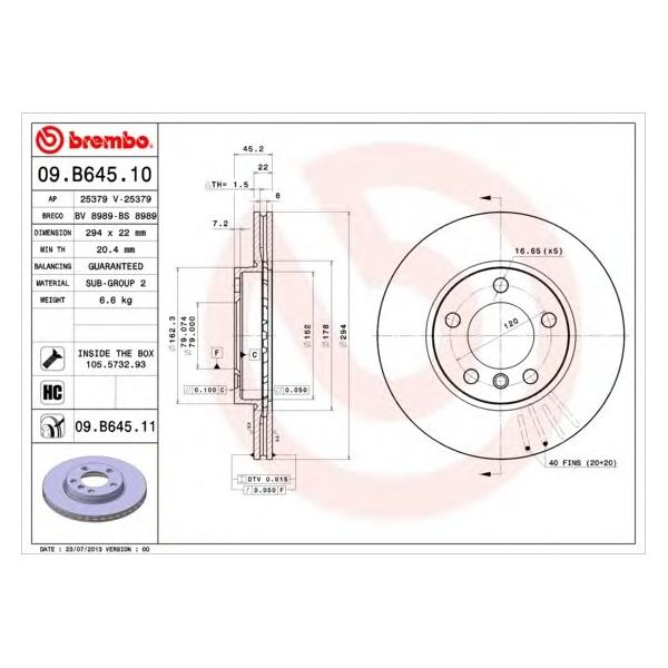 BREMBO - 09B64511 (Диск тормозной передние MINI MINI COUNTRYMAN (R60) 06/10-> / MINI MINI PACEMAN (R61) 04/12->)