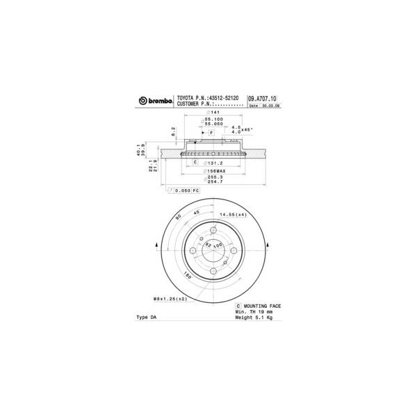BREMBO - 09.A707.10 (Диск тормозной передн TOYOTA YARIS)