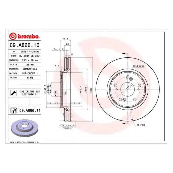 BREMBO - 09.A866.10 (Диск тормозной 09.A866.10)