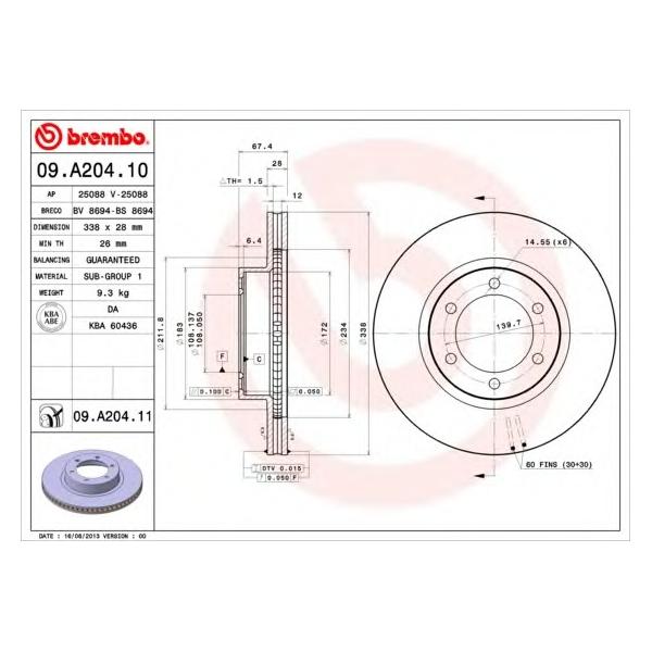 BREMBO - 09.A204.11 (Диск тормозной передн)