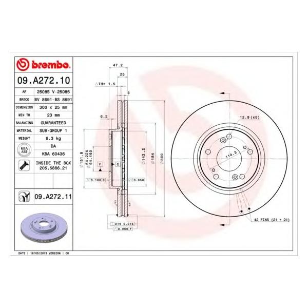 BREMBO - 09.A272.10 (Диск тормозной передний Ø300x25)