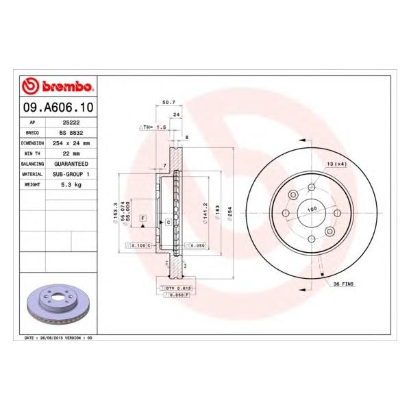 BREMBO - 09.A606.10 (Торм.диск пер.вент.[254x24] 5 отв.[min 2])