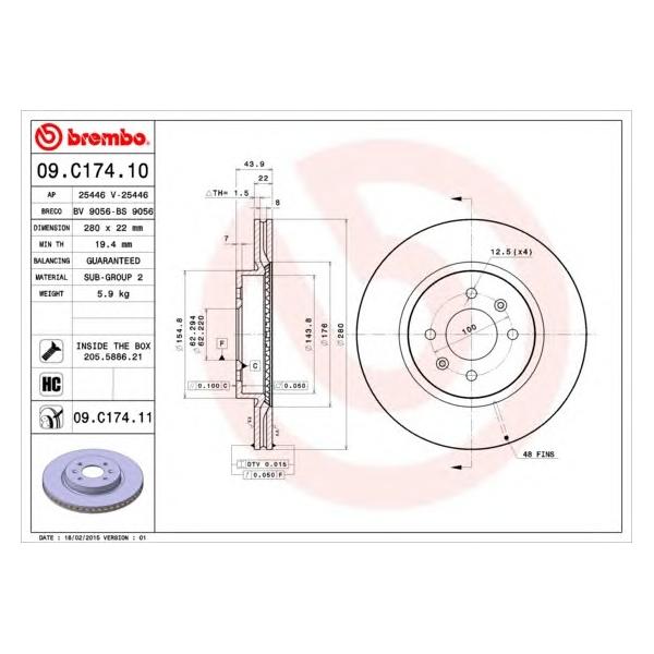 BREMBO - 09C17411 (Диск тормозной передние KIA RIO III (UB) 09/11-> / KIA RIO III Saloon (UB) 09/10->)