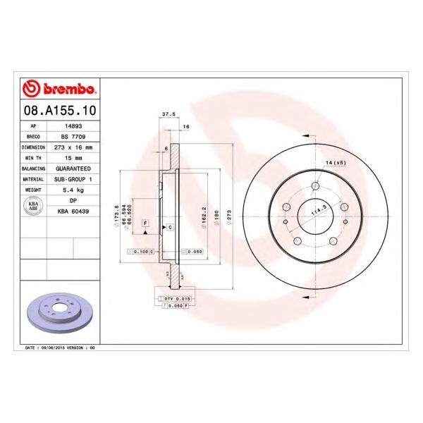 BREMBO - 08.A155.10 (Диск тормозной DAIHATSU TERIOS 97- передний)