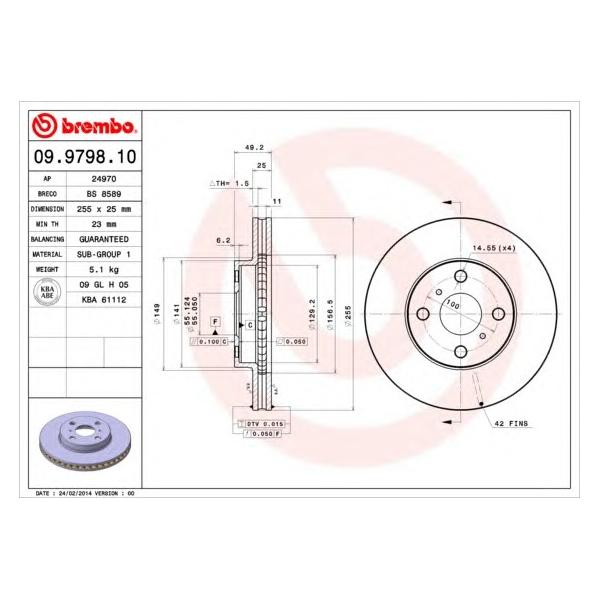 BREMBO - 09.9798.10 (Диск тормозной передний Ø255x25)