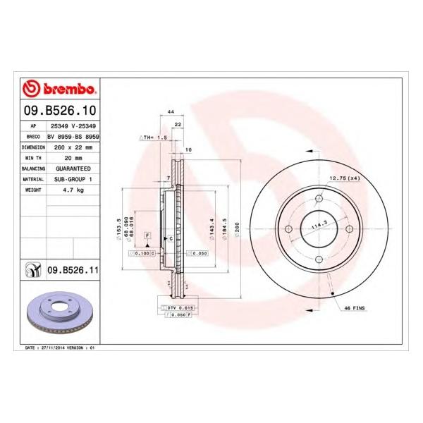 BREMBO - 09B52611 (Диск тормозной UV Coated | перед |)