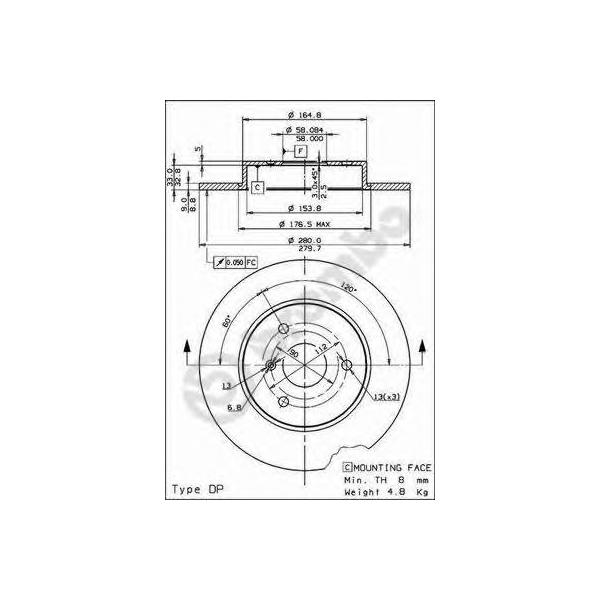 BREMBO - 08816311 (Диск тормозной SMART CITY-COUPE 98-04/FORTWO 04-/ROADSTER 03-05 передний D=280мм)