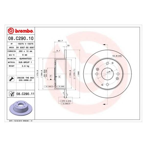 BREMBO - 08C29011 (Диск тормозной з. HONDA ACCORD VI (CG, CK) (03/97>)