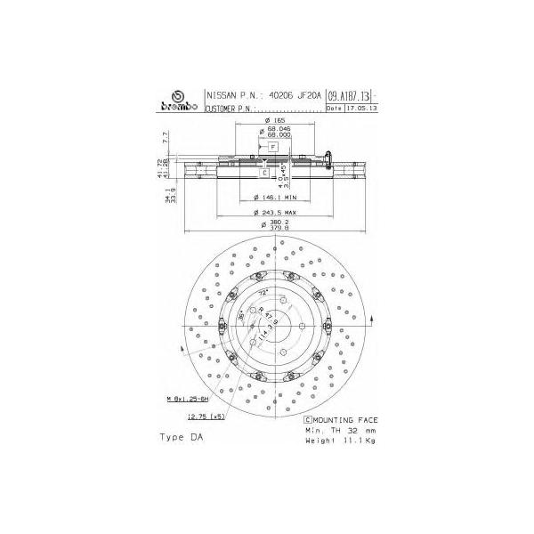 BREMBO - 09A18713 (Диск тормозной)