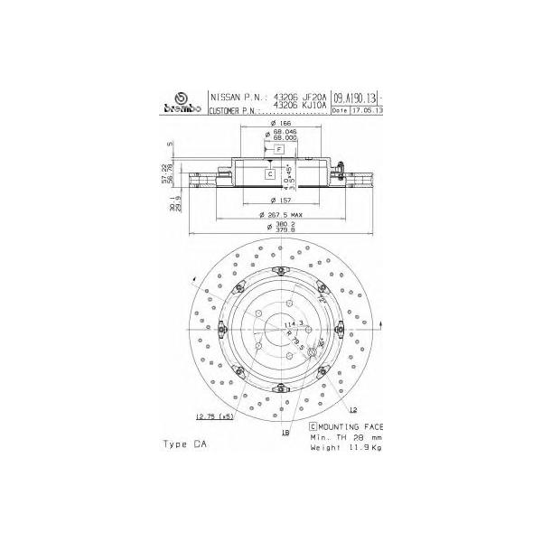 BREMBO - 09A19013 (Диск тормозной)
