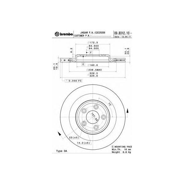 BREMBO - 09.B312.11 (09.B312.11 диск тормозной задний!/ Jaguar XJ 8 3.2/4.0 97>)