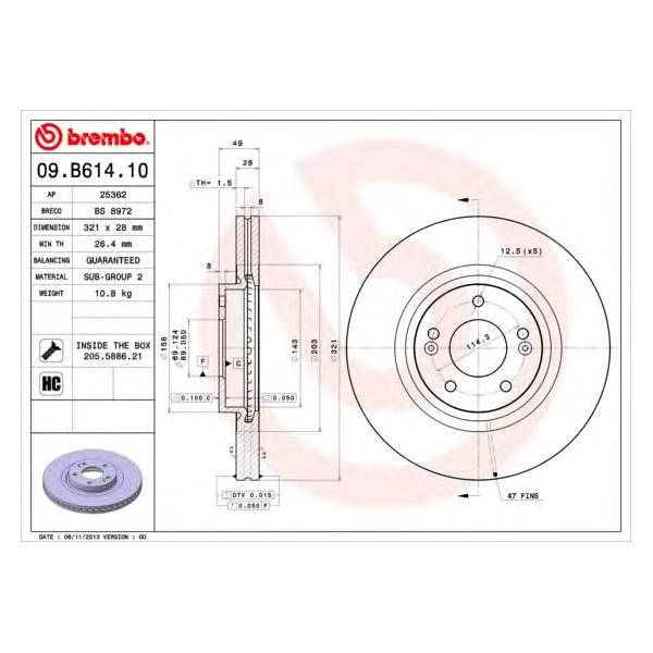 BREMBO - 09.B614.10 (Диск тормозной передний 321x28)