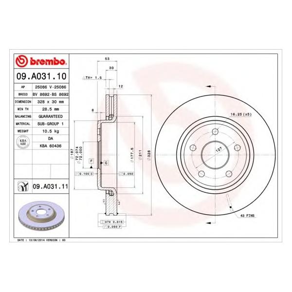 BREMBO - 09.A031.11 (Тормозной диск)