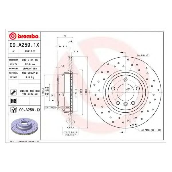 BREMBO - 09A2591X (Диск тормозной передний (перф.) BMW 1 (E81) 09/06-)
