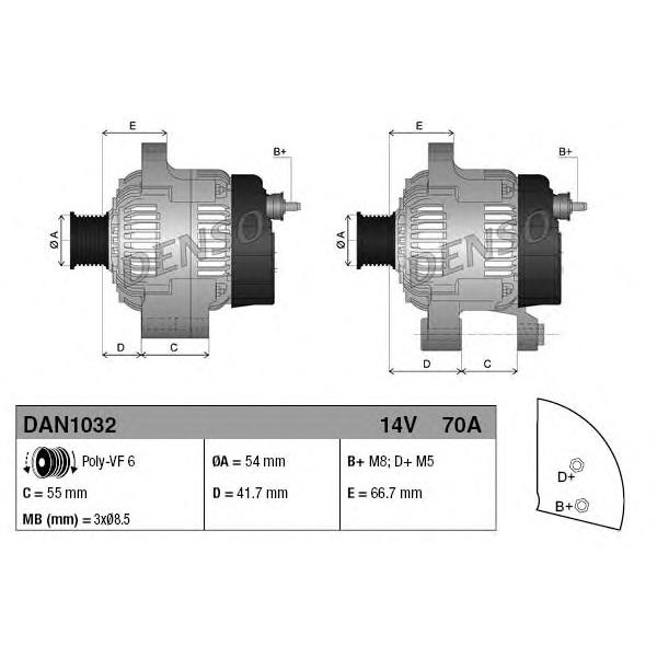 DENSO - DAN1032 (DAN1032 генератор! 75A- Opel Astra H-Corsa-Tigra 1.3 CDTI 05>)