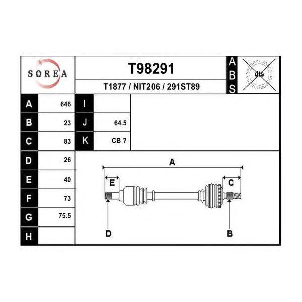 EAI - T98291 (привод левый646mm/ Nissan Micra III K12 1.2-1.4 03>)