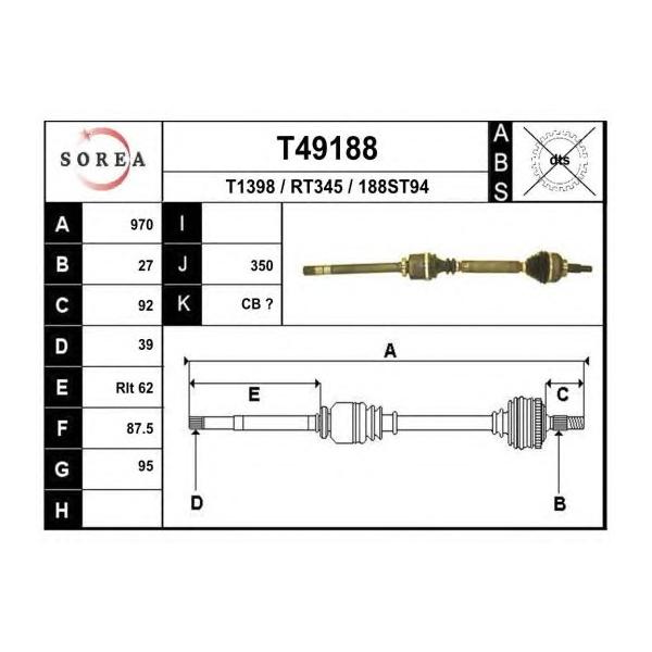 EAI - T49188 (привод правый970mm/ Renault Laguna 1.9DCi 01>)