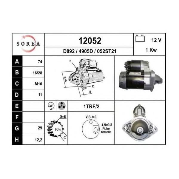 EAI - 12052 (SOR12052 стартер! 1.0Kw/ Toyota Corolla/Avensis/Rav4 1.4-1.8 00>)
