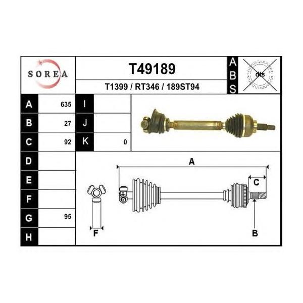 EAI - T49189 (Полуось левая Ren Laguna II 1.9dCi 01->)