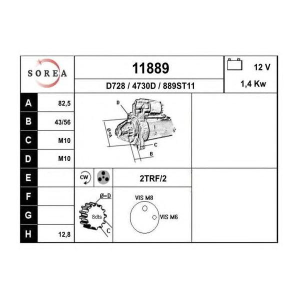EAI - 11889 (SOR11889 стартер! 1.4Kw/ Nissan Primera 2.0 96>)