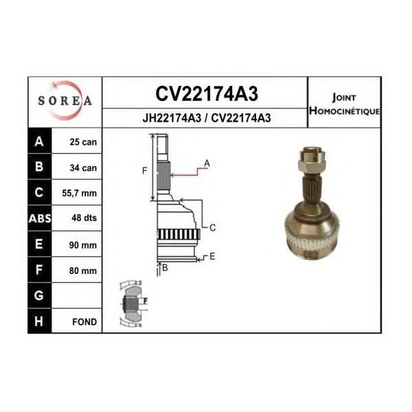 EAI - CV22174A3K (CV22174A3K_ШРУС наружный! 25x34 ABS 48 Citroen Xantia, Peugeot 306 1.1-2.0i/1.9D 93-02)