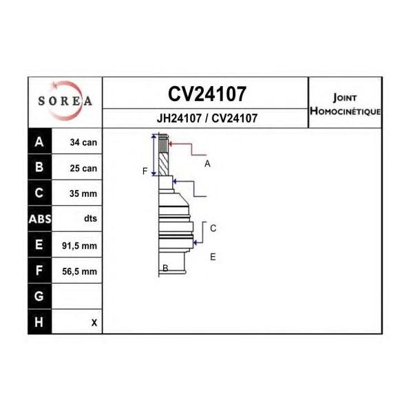 EAI - CV24107K (CV24107K_ШРУС внутренний к-кт! 34x25 Opel Ascona/Kadett 1.6-2.0 82-95)